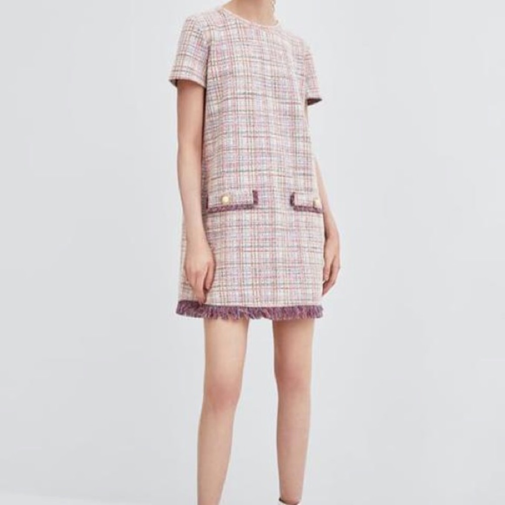 Zara Fringed Tweet Dress Size Small